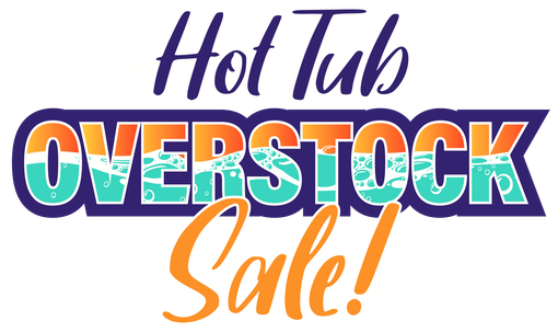 Hot Tub Overstock Sale! colorful promotional text on white background