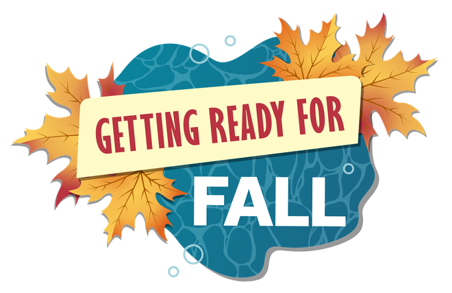Getting ready for fall text over autumn leaves and a blue background