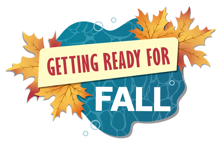 Getting ready for fall text over autumn leaves and a blue background