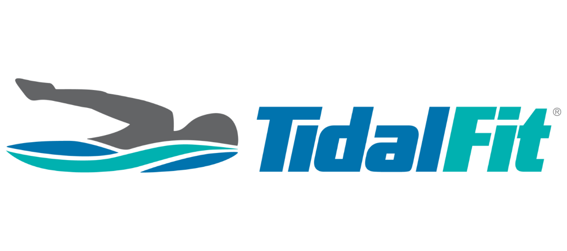 TidalFit logo with a gray swimmer and blue waves over the word “TidalFit”