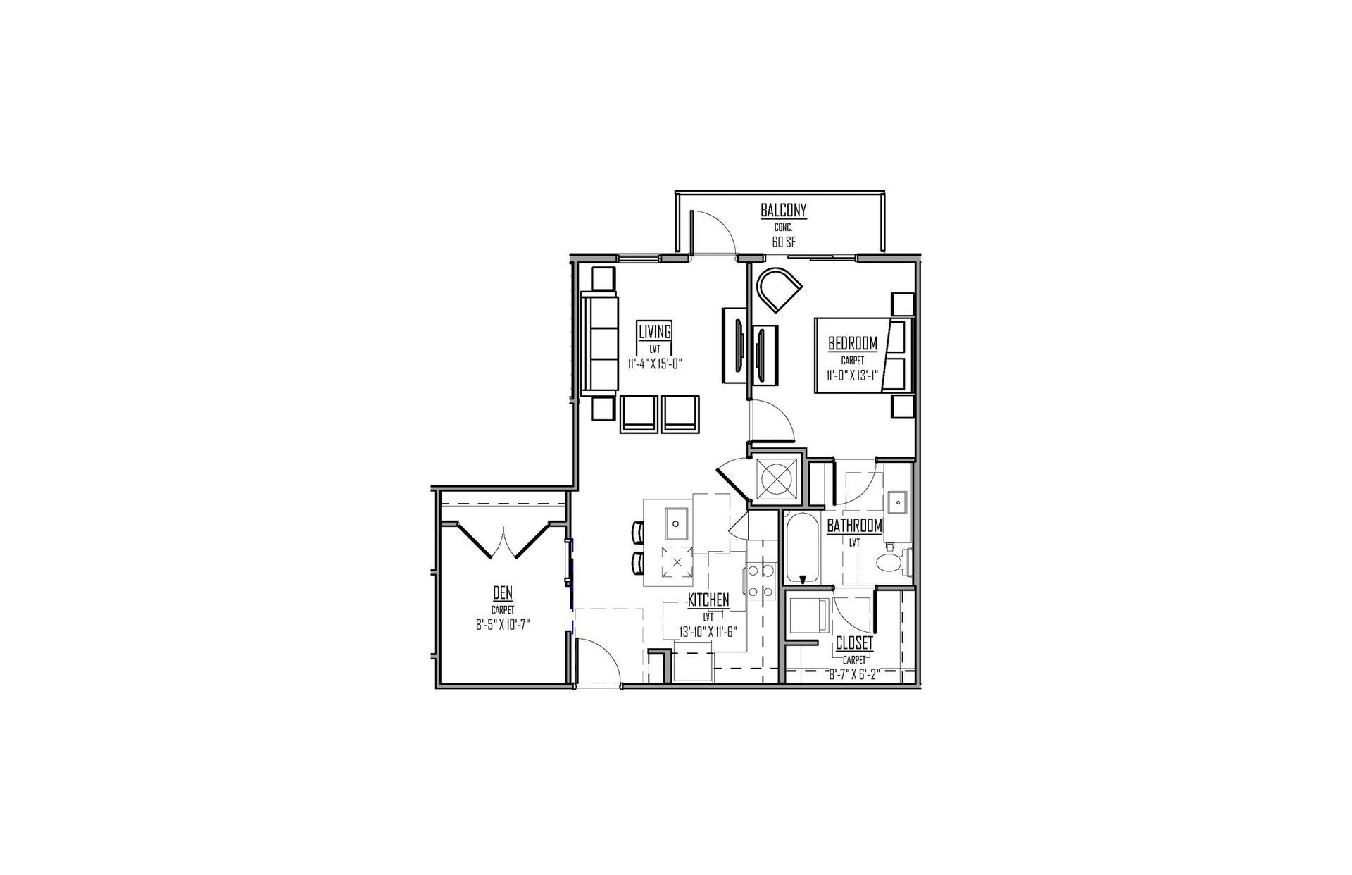 The Cosmo at Noda Floor Plan - Unit B – 1 Bed/1 Bath – Den