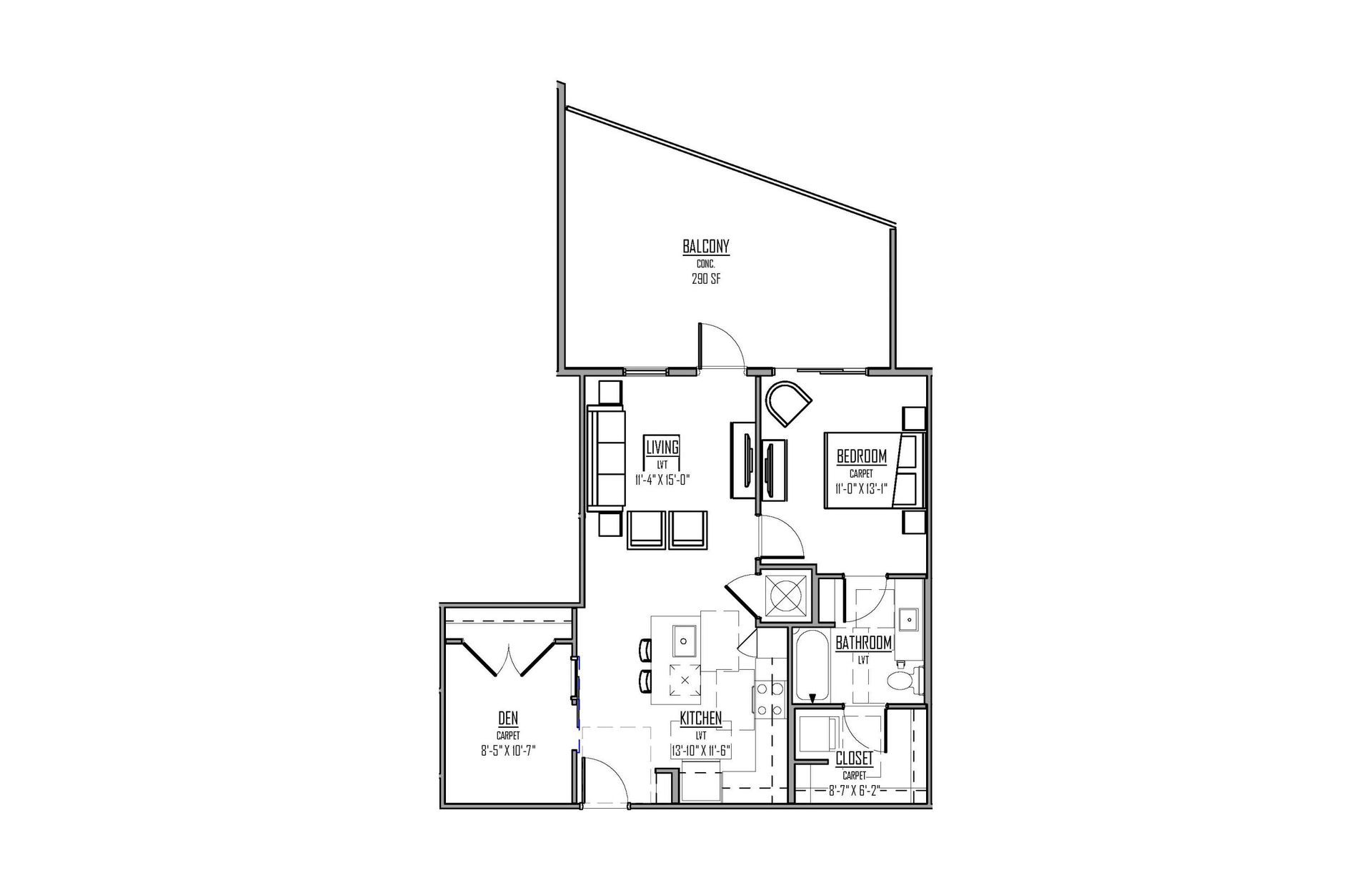 The Cosmo at Noda Floor Plan - Unit B1.1 – 1 Bed/1 Bath – Den