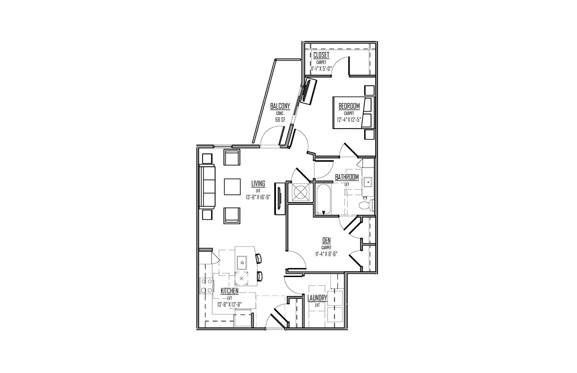 The Cosmo at Noda Floor Plan - Unit C – 1 Bed/1 Bath – Den