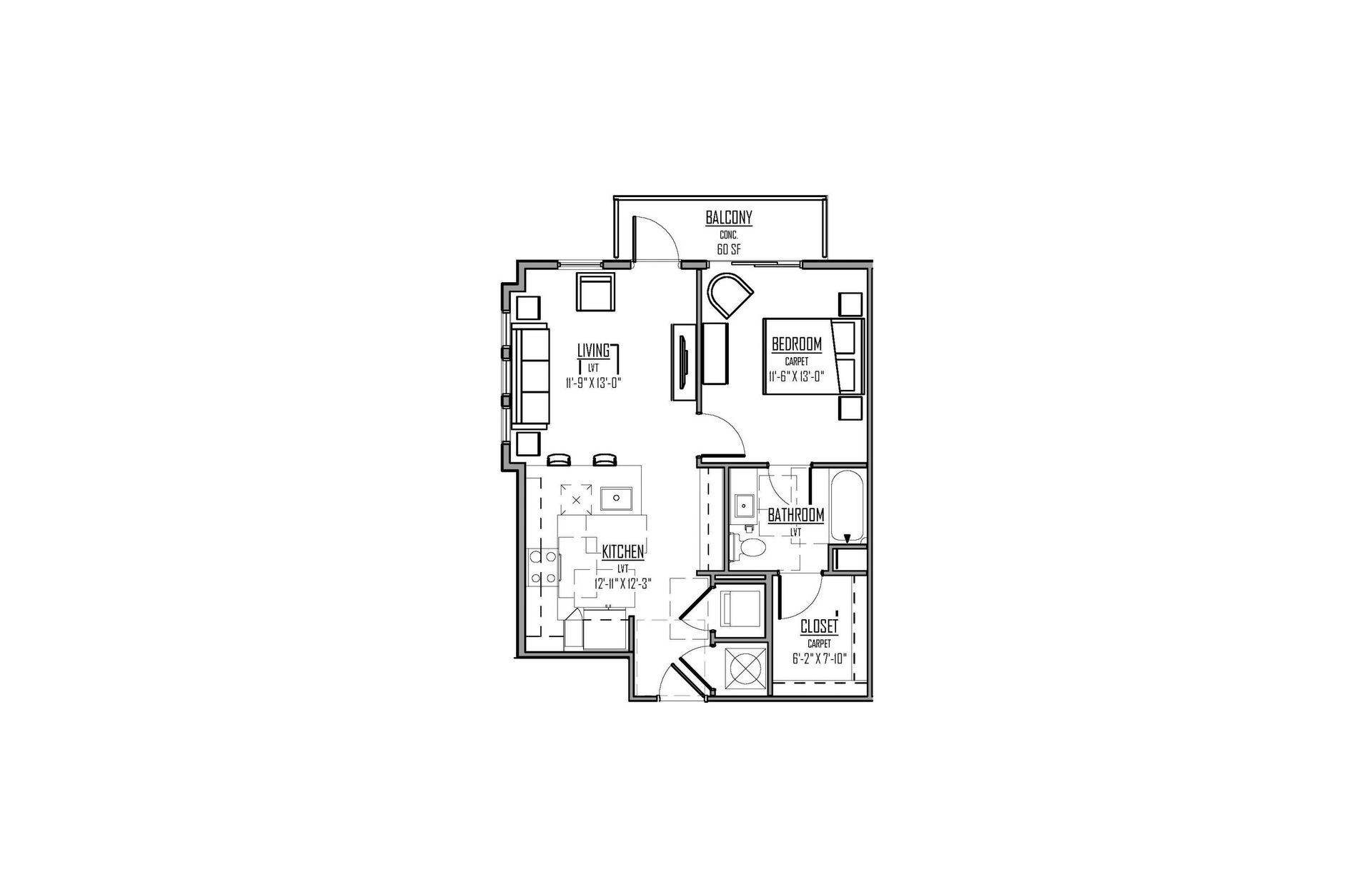 The Cosmo at Noda Floor Plan - Unit D – 1 Bed/1 Bath