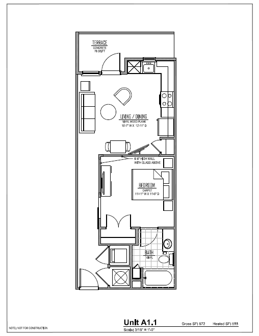 Marvel Floor Plan - Heated 588 sq ft 672 sq ft Total