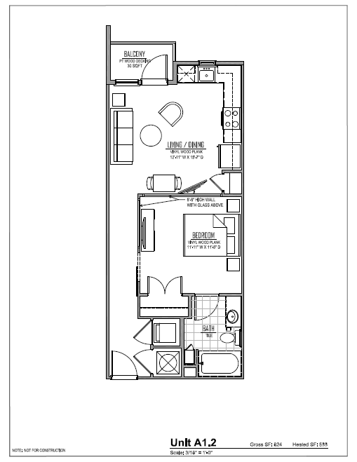 Marvel Floor Plan - Unit A1.2 – 1 Bed / 1 Bath