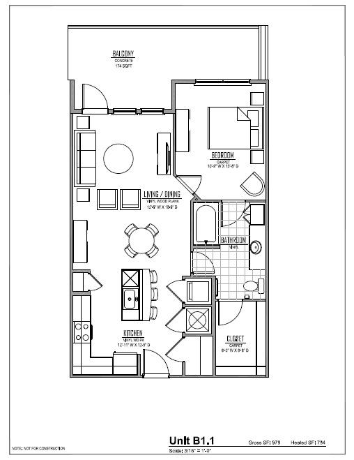 Marvel Floor Plan -Unit B1.1- 1 Bed / 1 Bath
