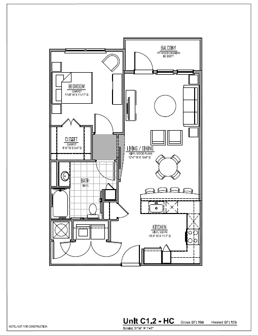 Marvel Floor Plan - Unit C1.2 – 1 Bed / 1 Bath
