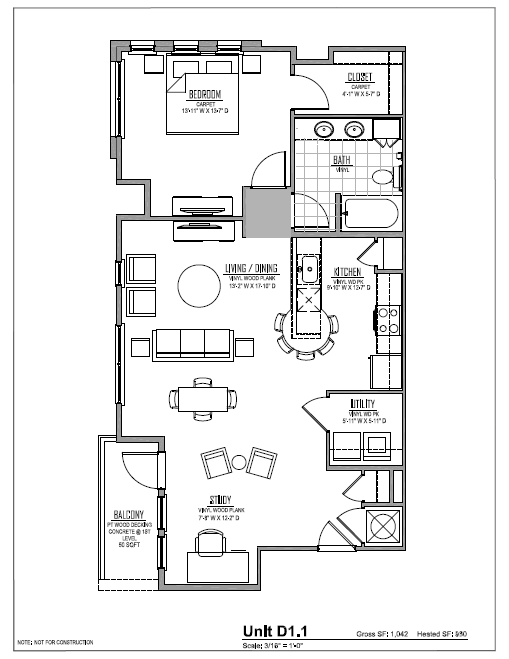 Marvel Floor Plan - Unit D1.1 – 1 Bed / 1 Bath