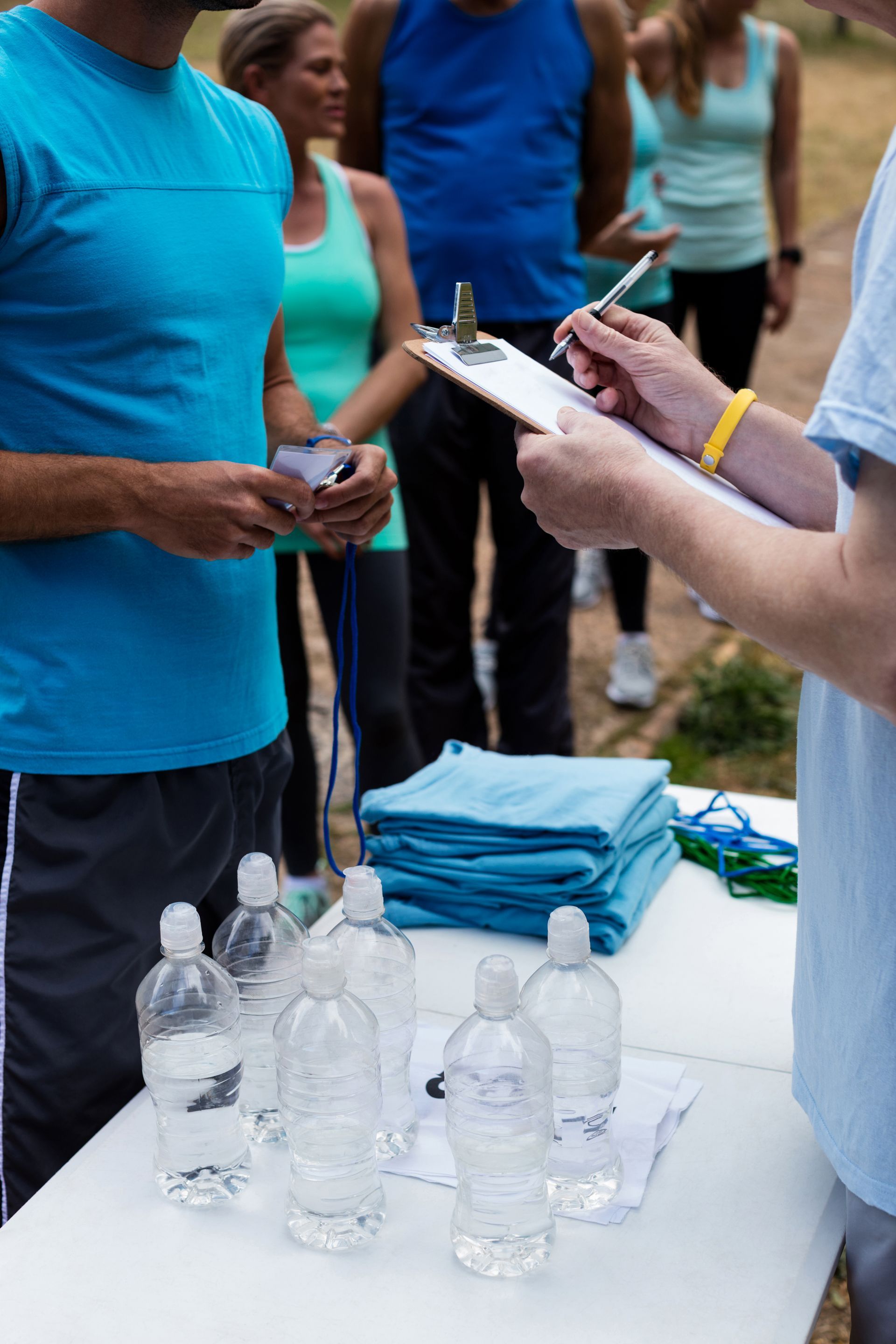 volunteers registering athletes for a race