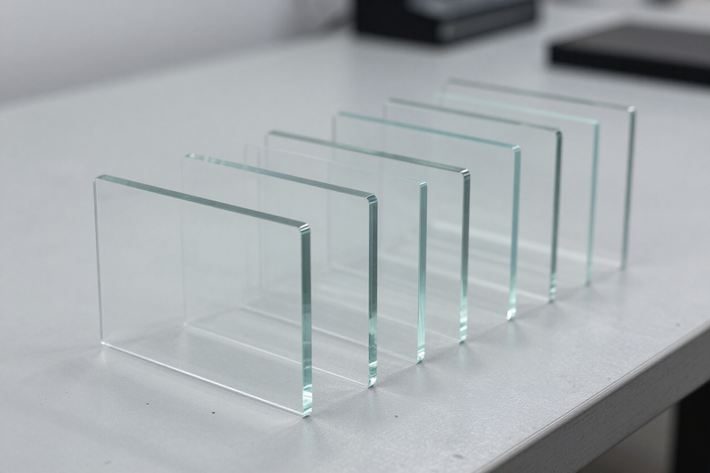 Sequenza di pezzi in plexiglass fresati