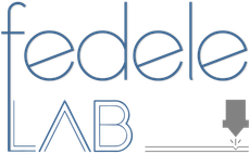 Logo Fedele LAB in blu con icona di una freccia grigia rivolta verso il basso