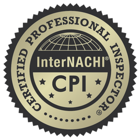 Gold InterNACHI Certified Professional Inspector (CPI) seal with a globe icon and stars on a black circular background.