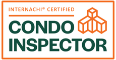InterNACHI Certified Condo Inspector logo: dark green text on white background with an orange border and building icon.