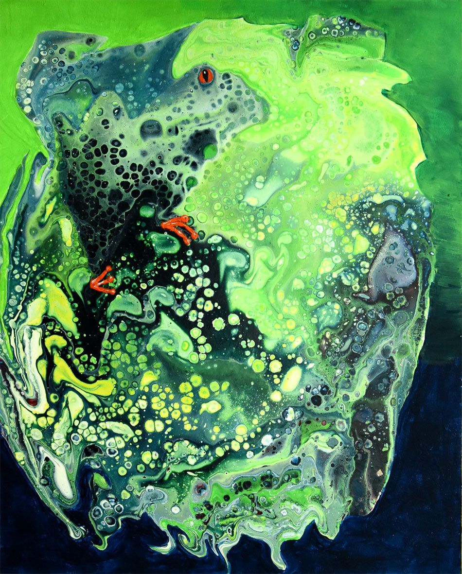 Frosch mit Pouringtechnik gemalt