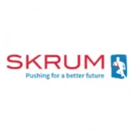 SKRUM logo in red and blue with the tagline “Pushing for a better future”