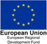 European Union logo with blue background and yellow stars, labeled European Regional Development Fund