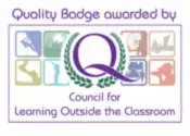 Quality Badge award by Council for Learning Outside the Classroom logo with colorful icon tiles and a purple Q
