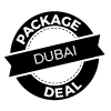 Black circular logo with white text reading “PACKAGE DEAL” and “DUBAI” on a diagonal band.