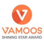Vamoos Shining Star Award logo with orange circle and white “V” above orange text.