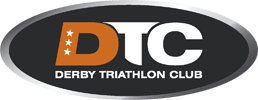 Derby Triathlon Club logo with orange and black DTC text in an oval badge