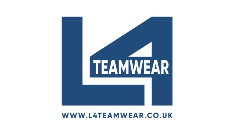 L4 Teamwear logo in blue and white with website URL www.l4teamwear.co.uk