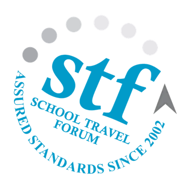 STF School Travel Forum logo with blue text and gray arc reading “Assured Standards Since 2002”