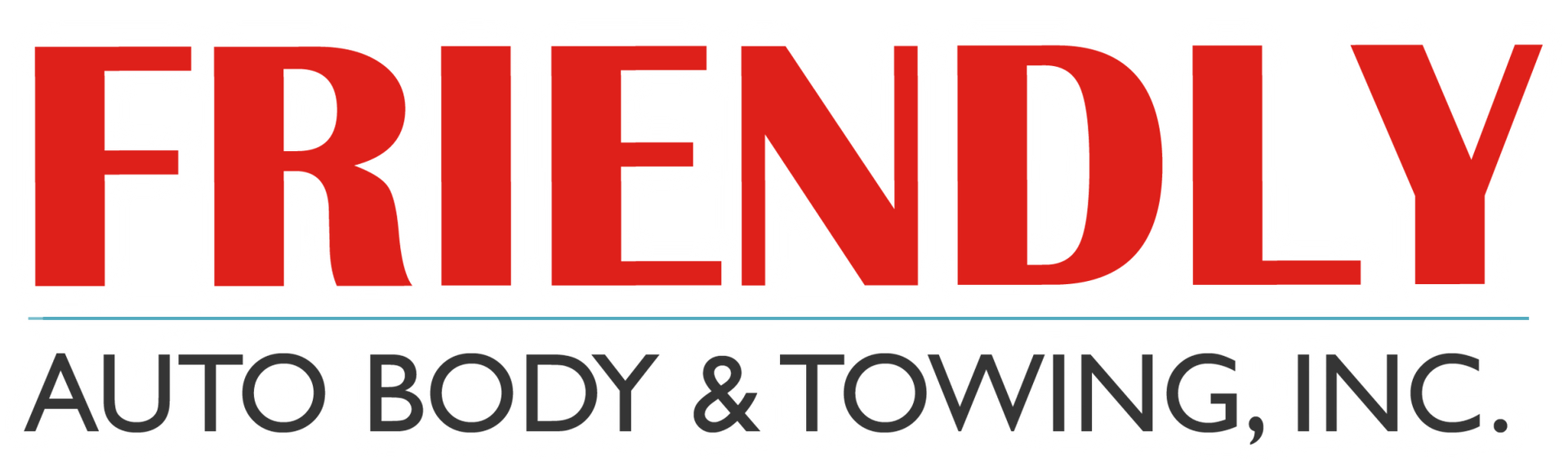 The logo for friendly auto body and towing inc.