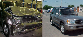 A before and after photo of a toyota land cruiser