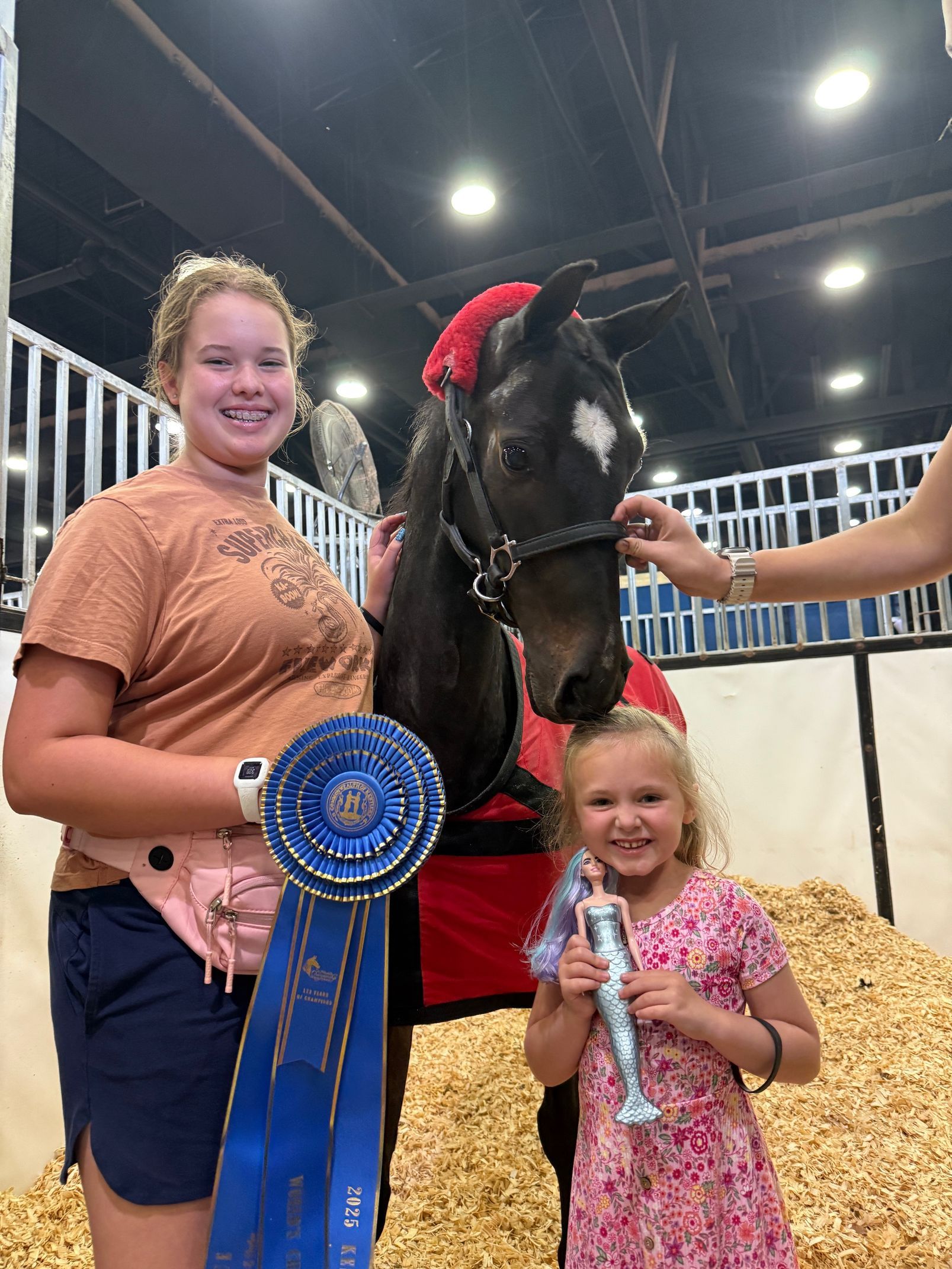 photo of youth in stall holding Hackney Pony