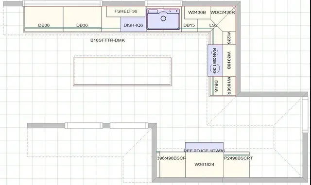 A Floor Plan of A Kitchen with A Large Island and A Sink. A Floor Plan of A Kitchen with A Large Island and A Sink.
