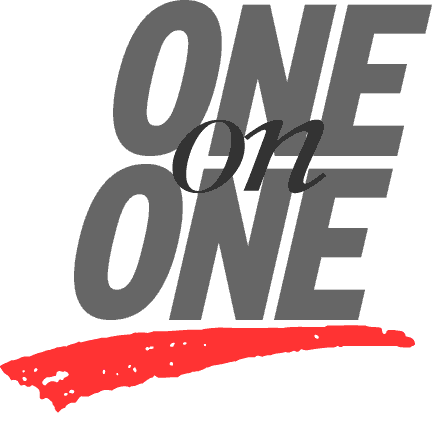 Bold gray “ONE on ONE” text with a red underline swoosh.