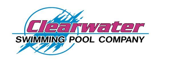 Clearwater Swimming Pool Company logo in blue and pink text