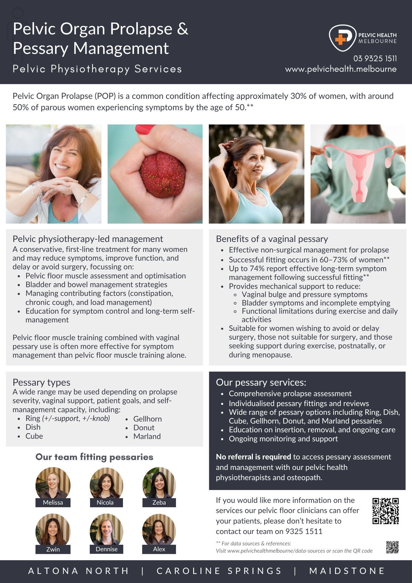 Marketing flyer on Pelvic Organ Prolapse & Pessary Management for specialists.