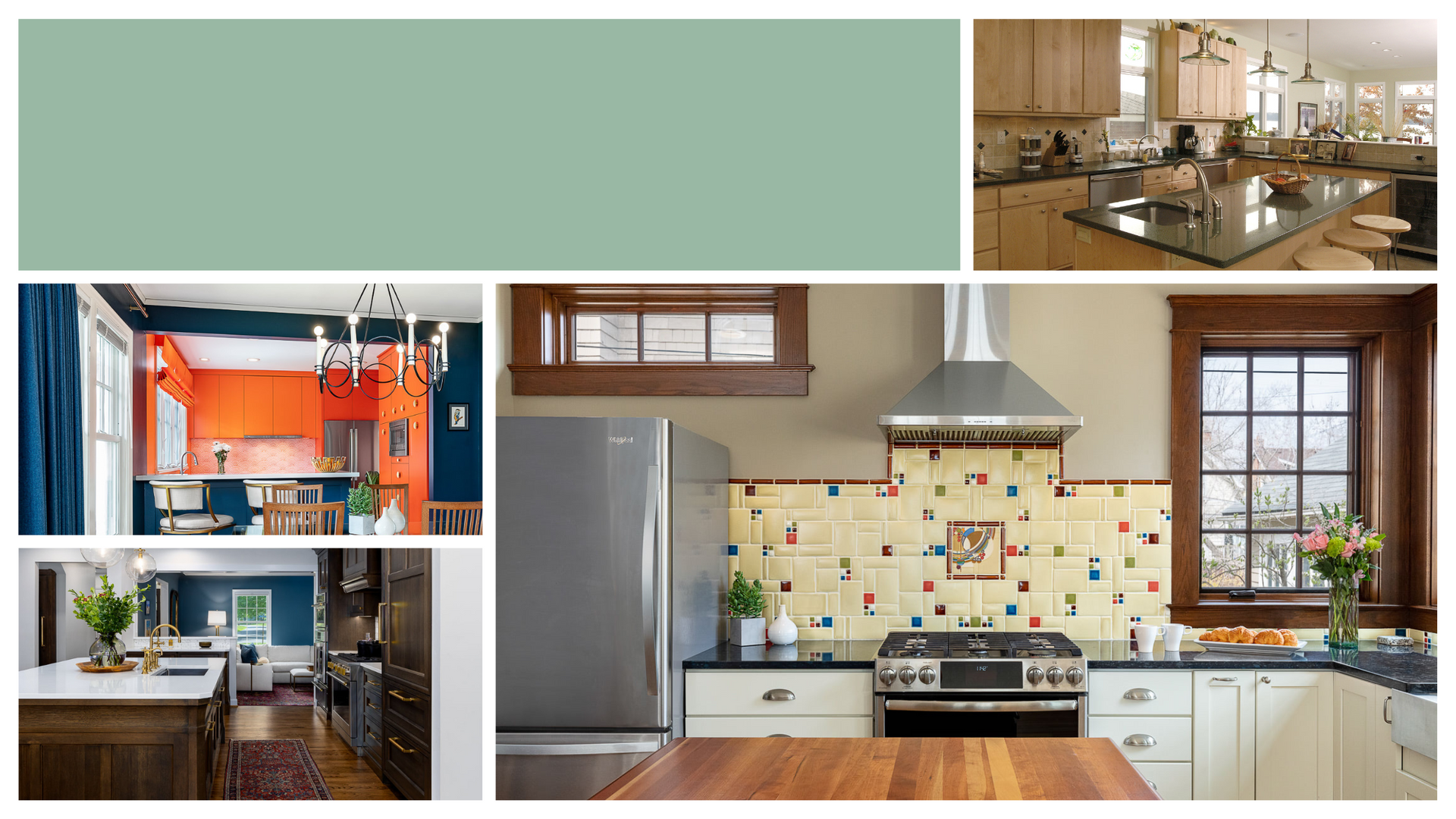 A collage showing different styles of kitchens.