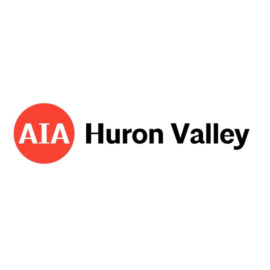 A logo for aia huron valley with a red circle