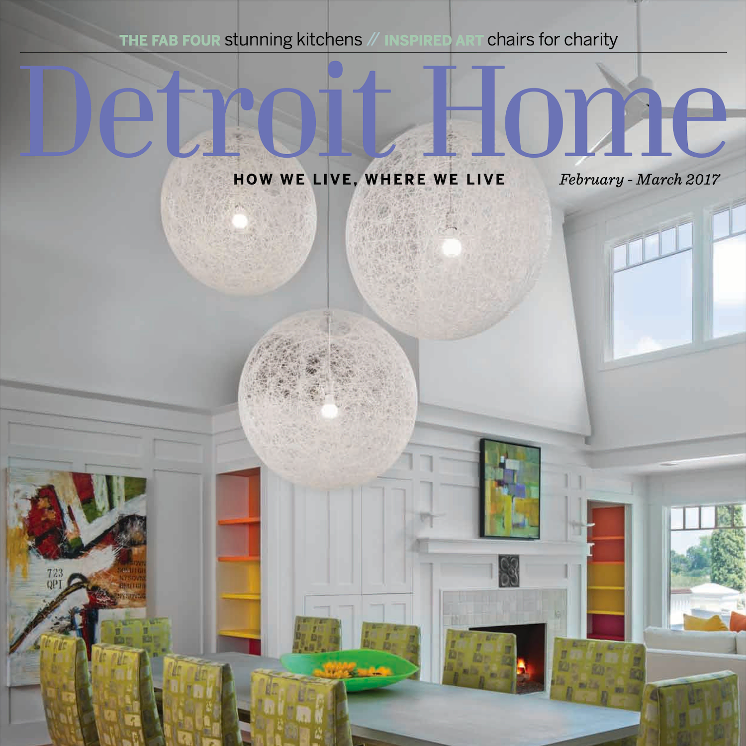 The cover of the detroit home magazine features a dining room