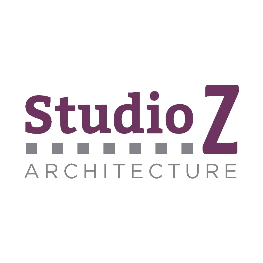 The logo for studio z architecture is purple and white.