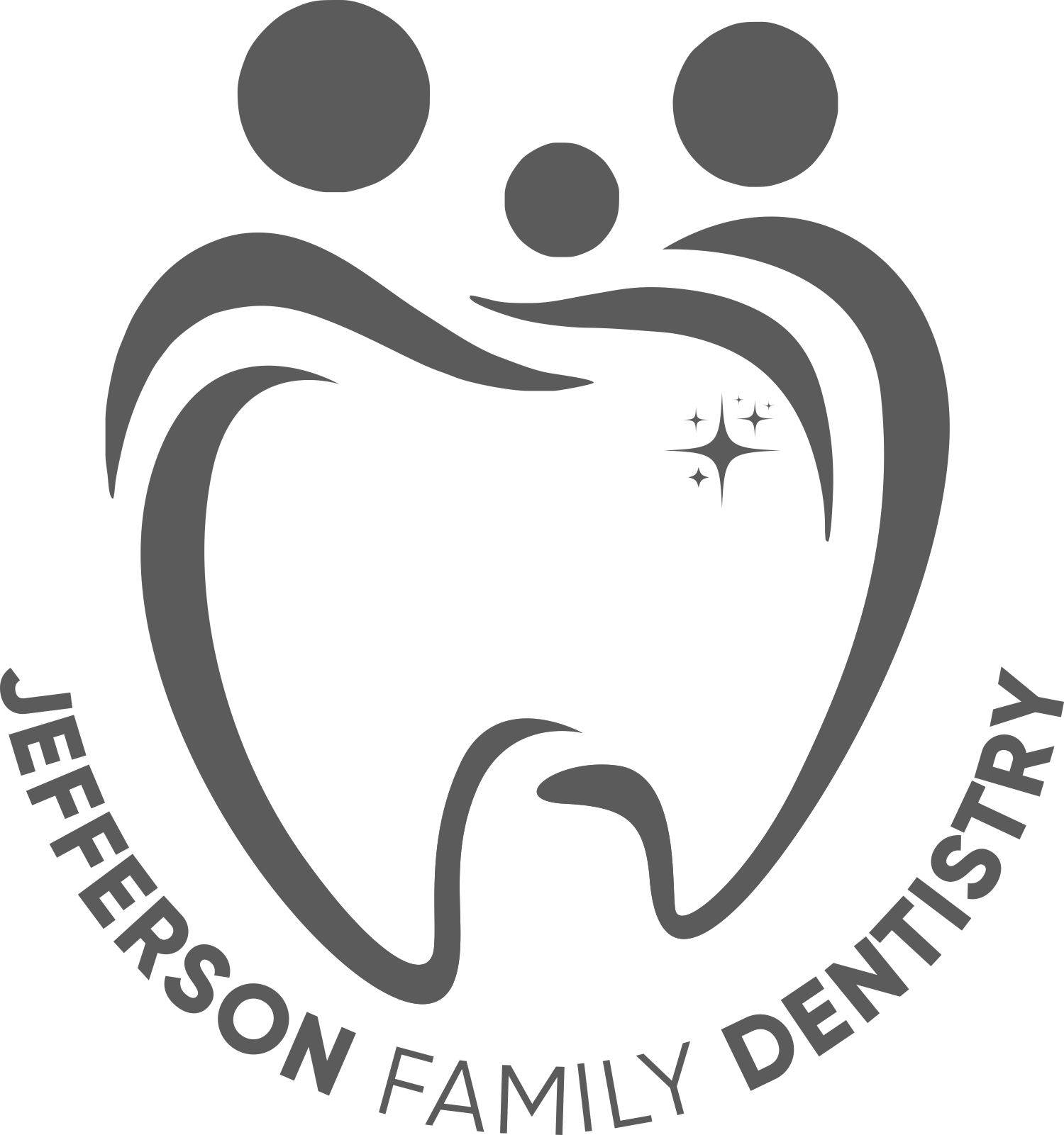 The logo for jefferson family dentistry is a tooth in the shape of a heart.