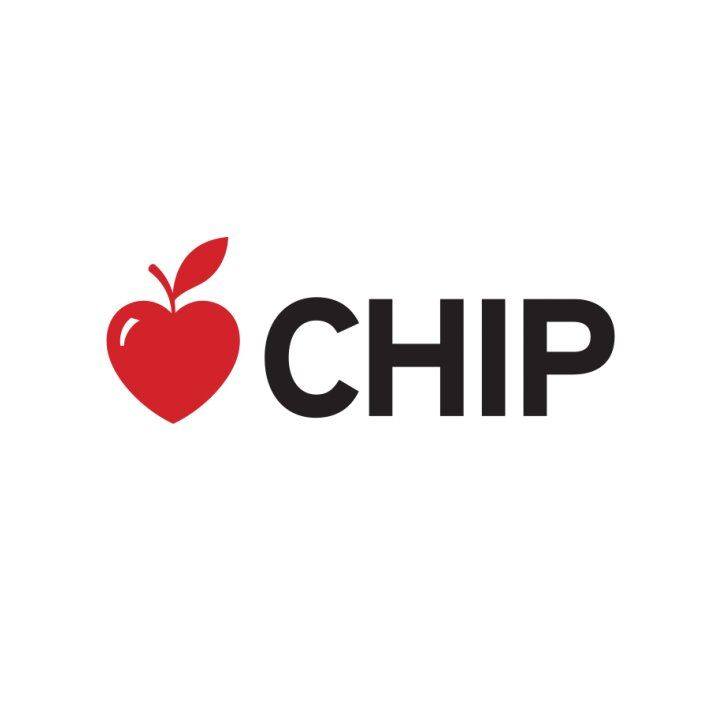 Red apple logo next to the word “CHIP” in bold black letters
