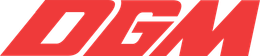 The red, stylized letters "DGM" appearing in a bold, slanted font on a plain white background.