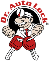 A logo for dr. auto lock shows a man holding two keys