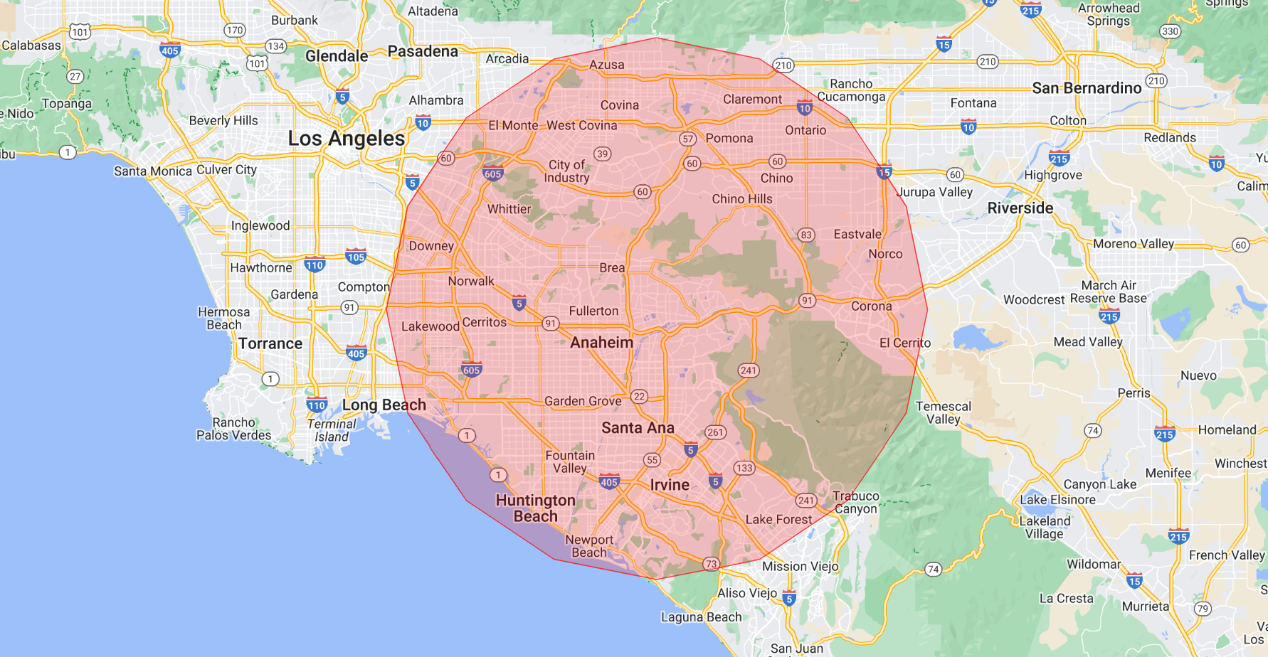 a map of the united states with a red circle in the middle .