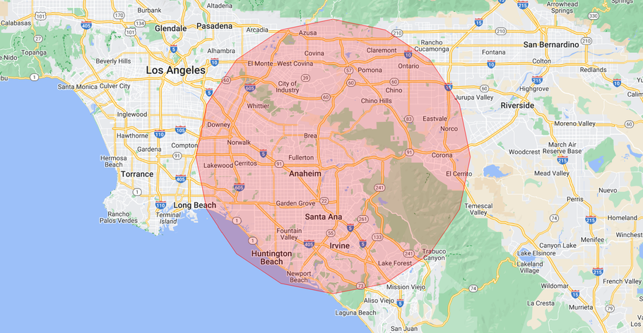 a map of the united states with a red circle in the middle .