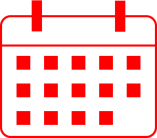 un calendrier rouge et blanc avec des carrés rouges dessus.