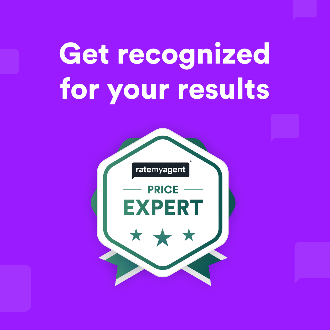 A purple background with a badge that says `` get recognized for your results ''.