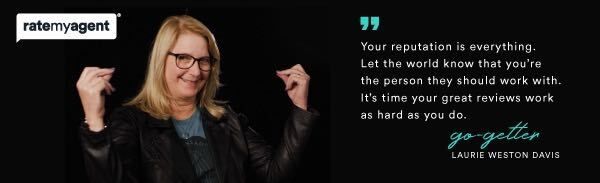 Woman wearing glasses, a black jacket, and smiling, with text: