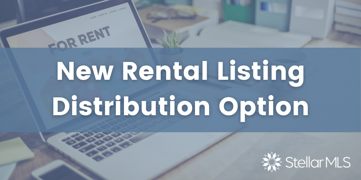 A laptop is open to a page that says new rental listing distribution option