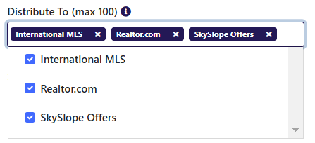 A screenshot of a website that says distribute to ( max 100 )
