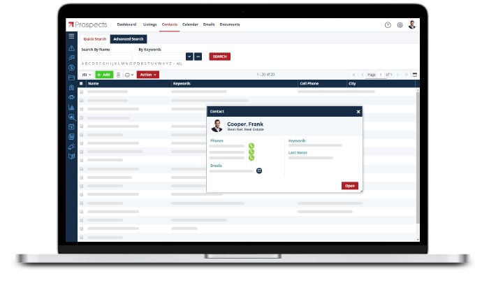 Prospects CRM screenshot on a laptop